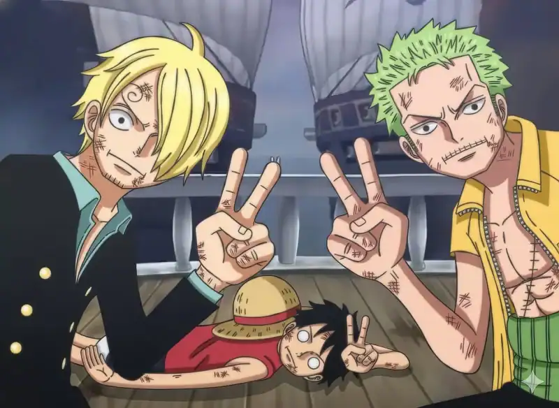 Luffy Zoro Sanji Trio Peace Sign Meme (One Piece)