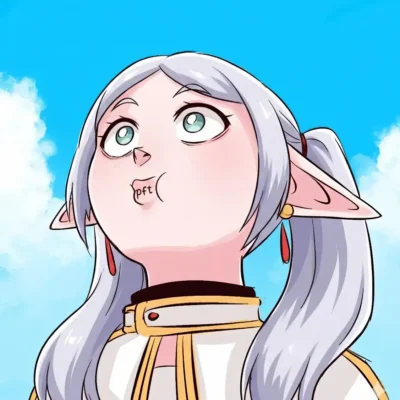 Frieren face meme with puffed cheeks and blank expression from Frieren Beyond Journey’s End