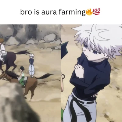 Killua Zoldyck standing still while everyone else struggles meme