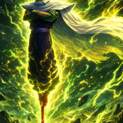 Piccolo aura farming Dragon Ball Z meme with green energy
