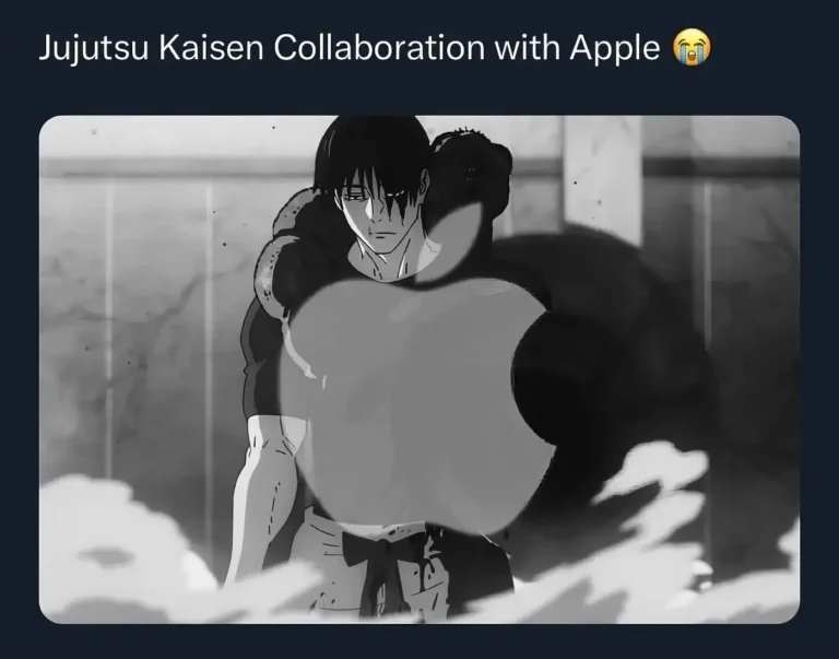 Funny Toji Fushiguro apple meme from Jujutsu Kaisen parodying his death scene