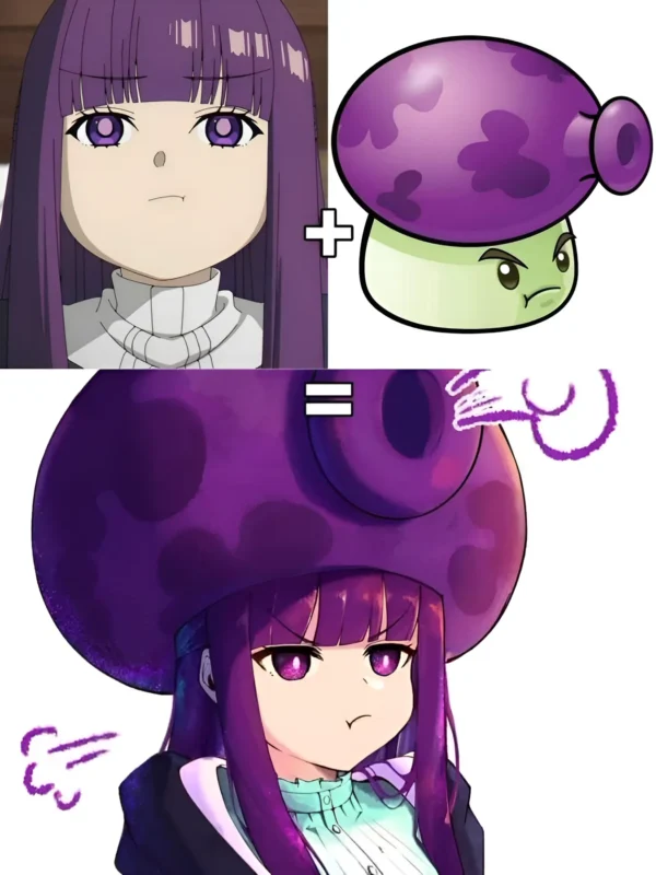 Fern Frieren anime meme with mushroom comparison