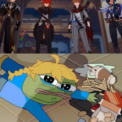 Genshin Impact Kaveh sad meme Pepe style