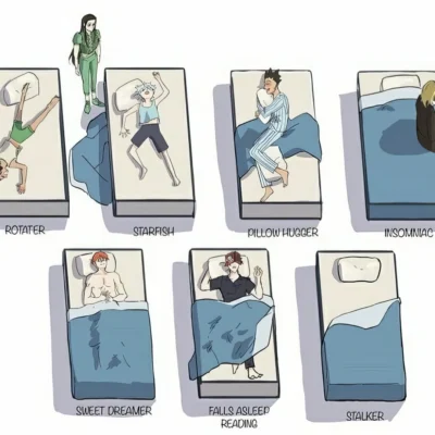 hunter x hunter meme showing different hxh characters sleeping positions