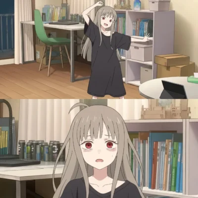 Kaguya anime meme realizing she forgot to save her work