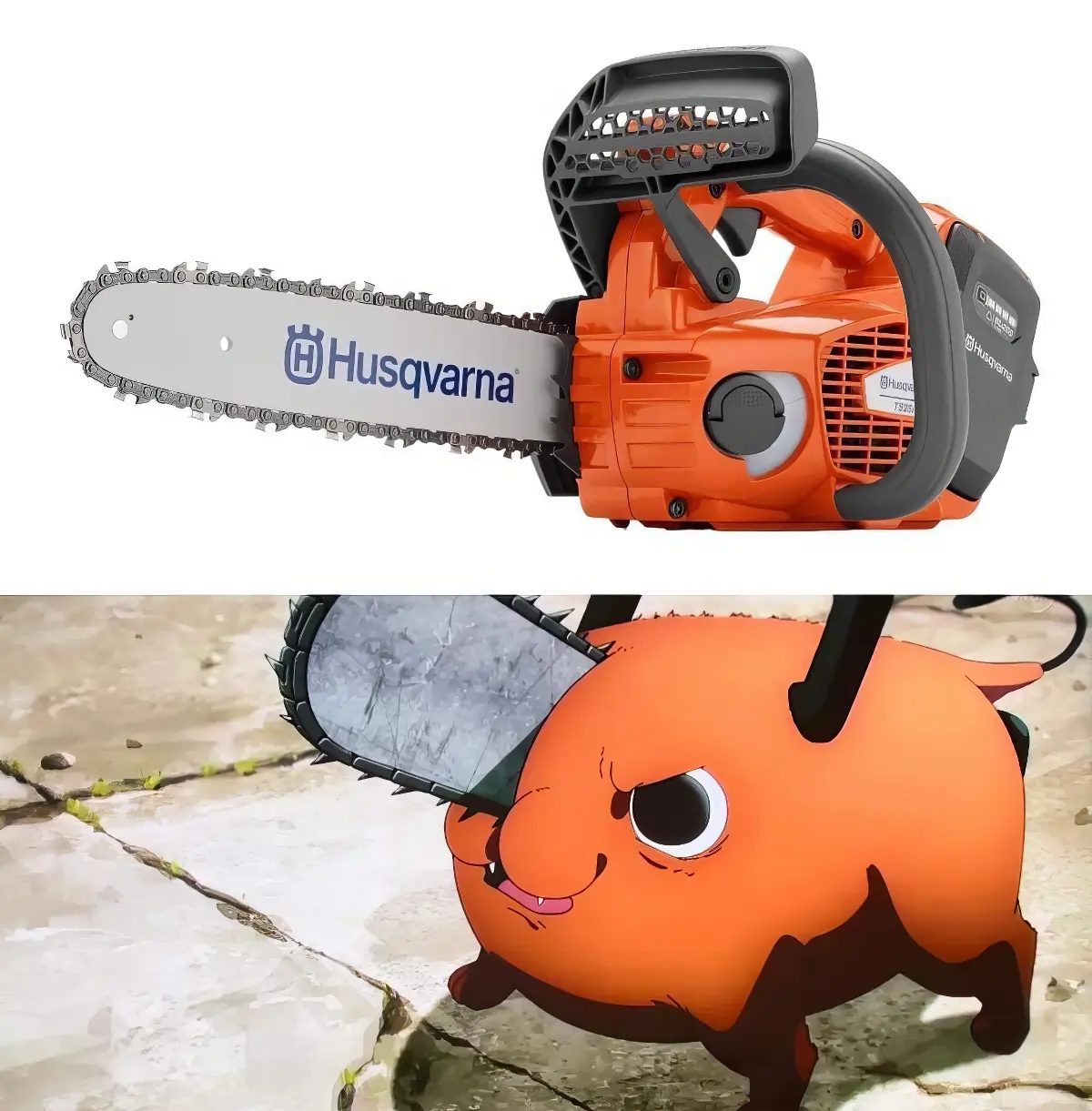 Chainsaw Man meme showing Pochita with a chainsaw