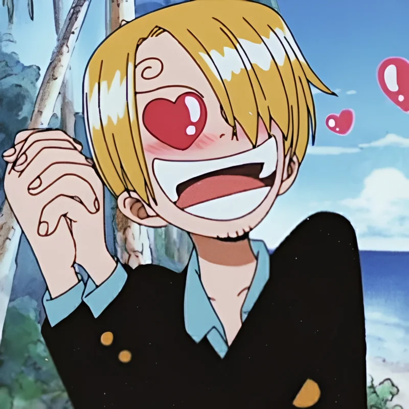 Sanji One Piece meme with heart eyes love face in classic anime style