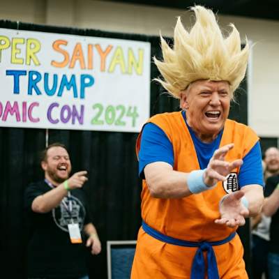 Trump Goku cosplay meme Super Saiyan Kamehameha