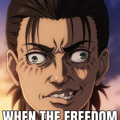 Eren Yeager freedom meme face from Attack on Titan