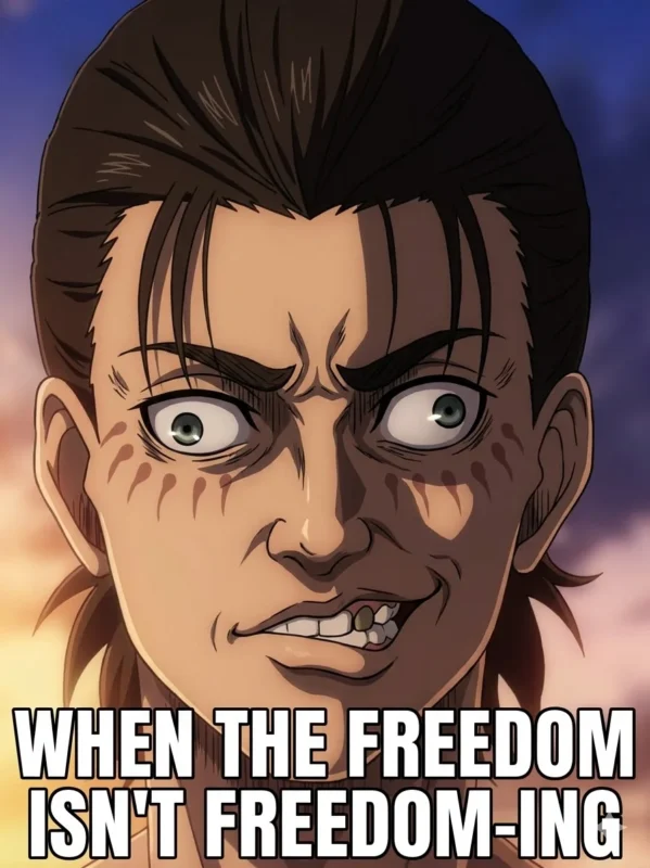 Eren Yeager freedom meme face from Attack on Titan