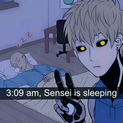 Genos selfie meme Saitama sleeping One Punch Man