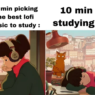 lofi meme picking music vs studying