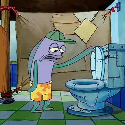 SpongeBob fish looking into toilet meme
