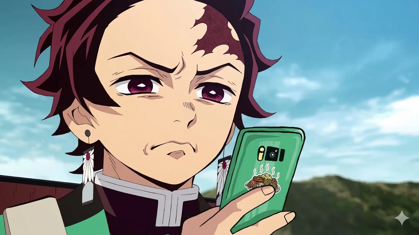 Tanjiro disgusted face phone meme Demon Slayer reaction