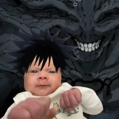 Baby kid Megumi Mahoraga meme Jujutsu Kaisen funny summoning scene