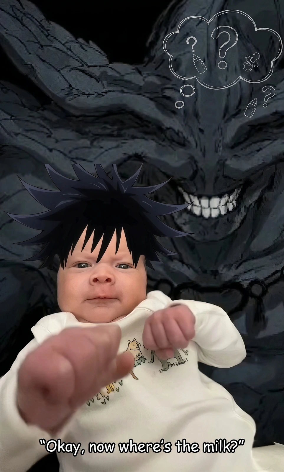 Baby kid Megumi Mahoraga meme Jujutsu Kaisen funny summoning scene
