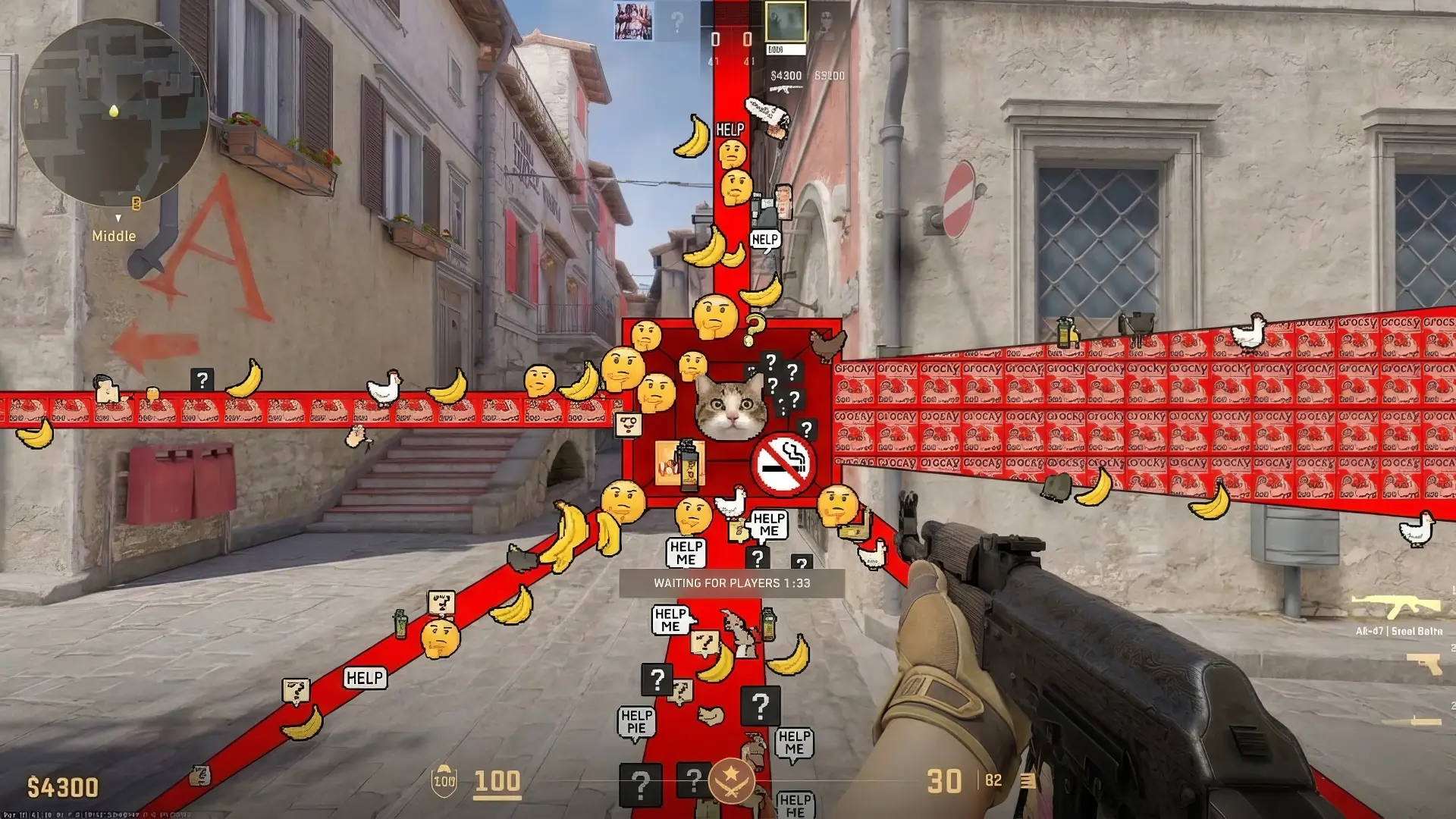 CS2 meme crosshair chaos with emojis and bananas