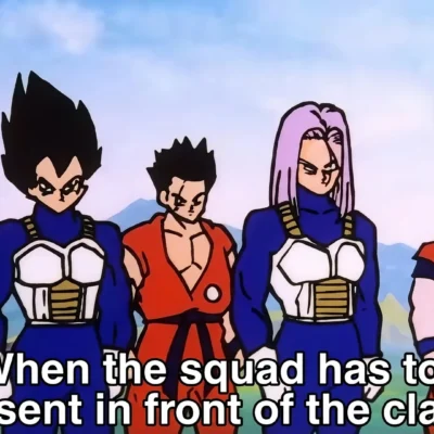 dragon ball z squad awkward presentation meme anime
