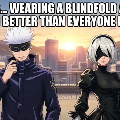 gojo 2b blindfold meme anime crossover funny