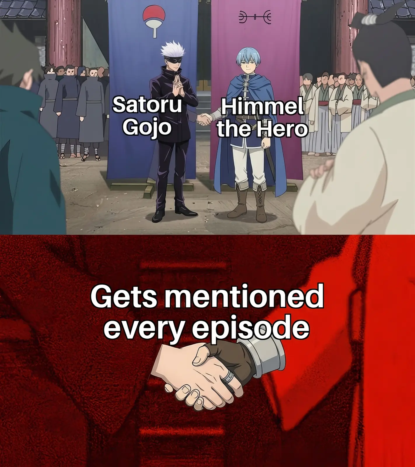 Gojo and Himmel Meme – Mentioned Every Episode HD Meme gojo himmel mentioned every episode meme anime