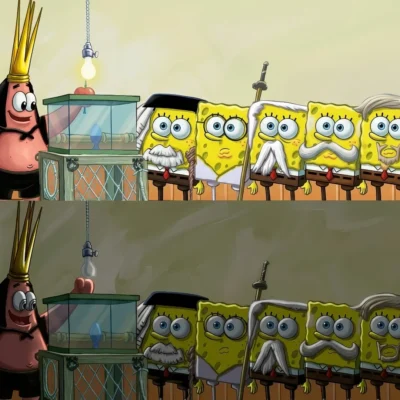 Imu live or death meme SpongeBob crossover light dark scene