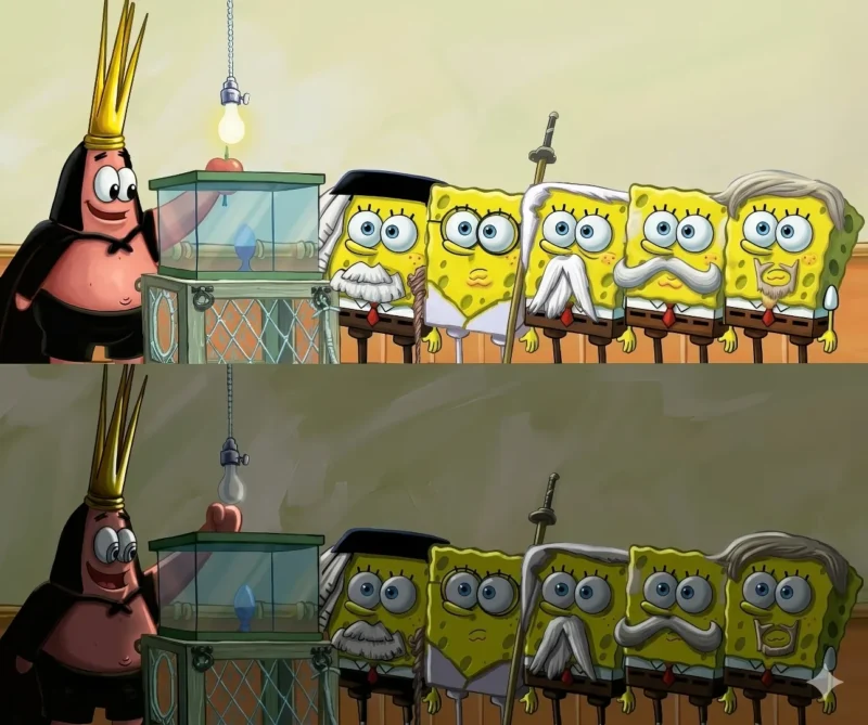 Imu live or death meme SpongeBob crossover light dark scene
