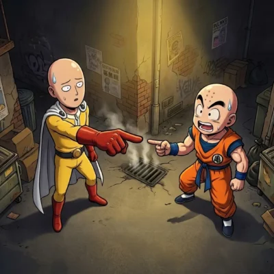 Saitama Krillin pointing meme anime crossover