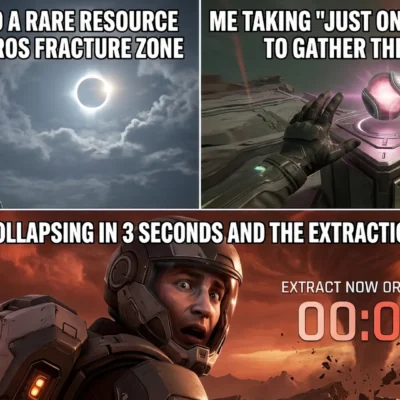Saros fracture zone loot meme funny extraction panic HD free download no watermark gaming 2026 three panel