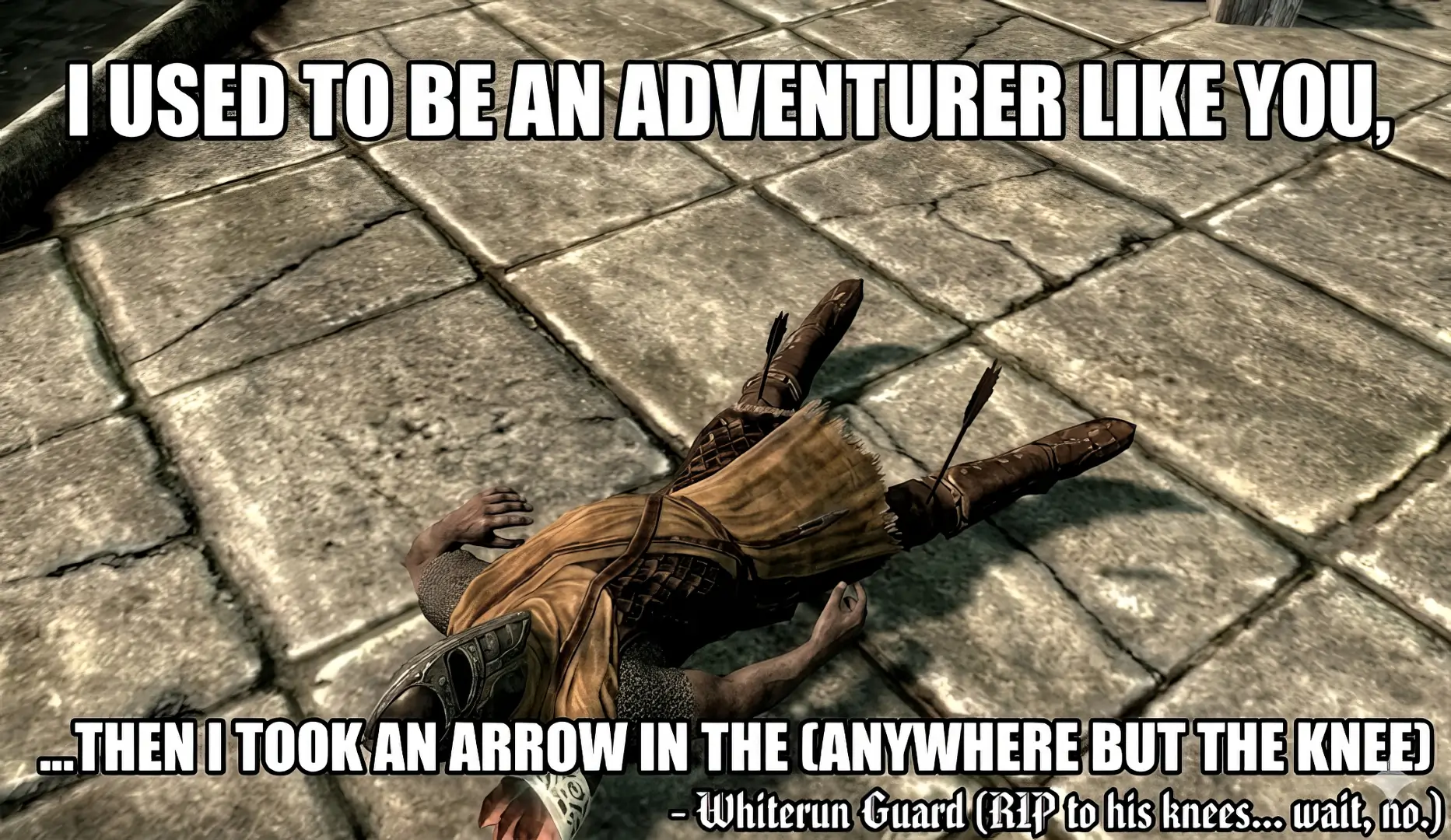Skyrim knee meme arrow in the knee guard funny HD